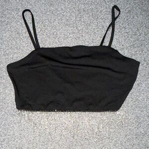Black Spaghetti Strap Crop Top with dangly Rhinestone Trim